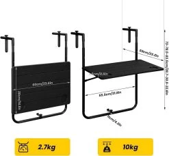WOLTU Balkonhängetisch, Klappbar, 3-stufig Höhenverstellbar Wetterfest, Schwarz -Möbel Store Balkonhaengetisch klappbar 3 stufig hoehenverstellbar wetterfest W0ETT0163 Schwarz8 1280x1280