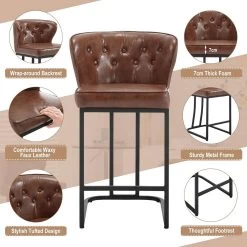WOLTU Barhocker Barstühle Gepolstert, Mit Rückenlehne Fußstütze, Aus Wachs-Kunstleder -Möbel Store Barhocker Barstuehle Rueckenlehne Fussstuetze aus Wachs Kunstleder W0ATT0373 Braun6 1280x1280