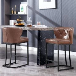 WOLTU Barhocker Barstühle Gepolstert, Mit Rückenlehne Fußstütze, Aus Wachs-Kunstleder -Möbel Store Barhocker Barstuehle Rueckenlehne Fussstuetze aus Wachs Kunstleder W0ATT0373 Braun9 1280x1280