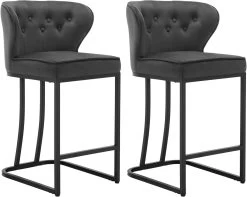 WOLTU Barhocker Bistrohocker Mit Rückenlehne, Fußstütze, Samtbezug Aus Metall