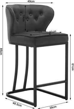 WOLTU Barhocker Bistrohocker Mit Rückenlehne, Fußstütze, Samtbezug Aus Metall -Möbel Store Barhocker Barstuhl Bistrohocker Samtbezug f r Bar K cheninsel aus Metall W0ATT0079 Dunkelgrau 5 1280x1280