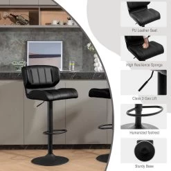 WOLTU Barhocker, Tresenhocker Höhenverstellbar, Drehbar, Gepolstert, Kunstleder, Metall -Möbel Store Barhocker hoehenverstellbar drehbar gepolstert Kunstleder Metall W0ATT0211 1 schwarz4 1280x1280