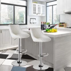 2er Set Barhocker, Stufenlose Höhenverstellung, Verchromter Stahl Kunstleder Weiß 11 2er Set Barhocker, Stufenlose Höhenverstellung, Verchromter Stahl Kunstleder Weiß -Möbel Store Barhocker mit Lehne stufenlose H henverstellung verchromter Stahl Kunstleder 9181 Weiss2 1280x1280