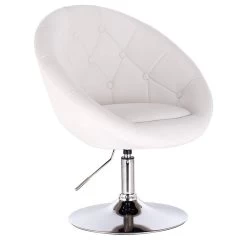 Barsessel Loungesessel Mit Armlehne, Stufenlose Höhenverstellung, Kunstleder Weiß