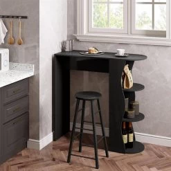 WOLTU Bartisch Stehtisch Küchentisch Tresentisch, Mit 3 Regalfächern, Holzwerkstoff -Möbel Store Bartisch Stehtisch Kuechentisch Tresentisch 3 Regalfaechern Holzwerkstoff W0ATT0332 Schwarz7 1280x1280