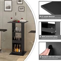Bartisch, Mit 3 Regalfächern, Aus Holzwerkstoff, Tischhöhe 112 Cm -Möbel Store Bartisch mit 3 Regalf chern aus Holzwerkstoff Tischh he 12 cm BT36sz Schwarz4 1280x1280