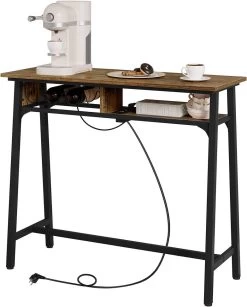 WOLTU Bartisch Mit Ladefunktion 2 Steckdosen 2 USB-Anschlüssen, Vintage Holzoptik