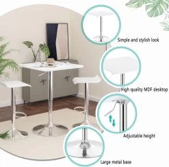Bartisch, Mit Trompetenfuß, Drehbare Tischplatte Aus Robustem MDF, Höhenverstellbar, Weiß -Möbel Store Bartisch mit Trompetenfuss drehbare Tischplatte aus robustem MDF h henverstellbar BT03ws Weiss4 1280x1280