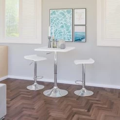 Bartisch, Mit Trompetenfuß, Drehbare Tischplatte Aus Robustem MDF, Höhenverstellbar, Weiß -Möbel Store Bartisch mit Trompetenfuss drehbare Tischplatte aus robustem MDF h henverstellbar BT03ws Weiss5 1280x1280