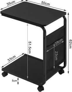 Beistelltisch Couchtisch Mit 2 Ablagen 1 Seitentasche, Sofatisch Auf Rollen, Wohnzimmertisch Schwarz -Möbel Store Beistelltisch Couchtisch mit 2 Ablagen 1 Seitentasche Sofatisch auf Rollen Wohnzimmertisch BTS04sz Schwarz3 1280x1280