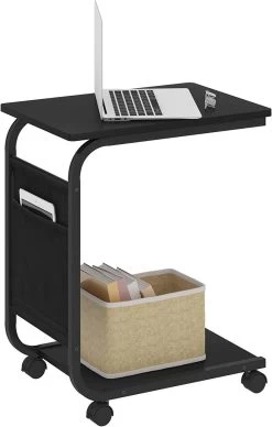 Beistelltisch Couchtisch Mit 2 Ablagen 1 Seitentasche, Sofatisch Auf Rollen, Wohnzimmertisch Schwarz -Möbel Store Beistelltisch Couchtisch mit 2 Ablagen 1 Seitentasche Sofatisch auf Rollen Wohnzimmertisch BTS04sz Schwarz6 1280x1280