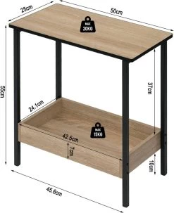 Beistelltisch, Couchtisch Mit 2 Ablagen, Konsolentisch, Aus Metall Holzwerkstoff -Möbel Store Beistelltisch Couchtisch mit 2 Ablagen Konsolentisch mit Stauraum Sofatisch aus Metall Holzwerkst BTS03hei helle Eiche3 1280x1280