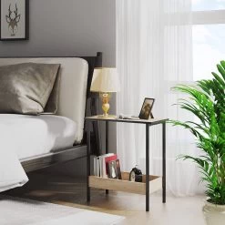 Beistelltisch, Couchtisch Mit 2 Ablagen, Konsolentisch, Aus Metall Holzwerkstoff -Möbel Store Beistelltisch Couchtisch mit 2 Ablagen Konsolentisch mit Stauraum Sofatisch aus Metall Holzwerkst BTS03hei helle Eiche4 1280x1280