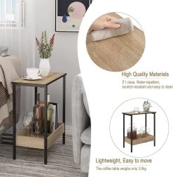 Beistelltisch, Couchtisch Mit 2 Ablagen, Konsolentisch, Aus Metall Holzwerkstoff -Möbel Store Beistelltisch Couchtisch mit 2 Ablagen Konsolentisch mit Stauraum Sofatisch aus Metall Holzwerkst BTS03hei helle Eiche6 1280x1280