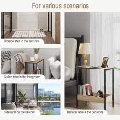 Beistelltisch, Couchtisch Mit 2 Ablagen, Konsolentisch, Aus Metall Holzwerkstoff -Möbel Store Beistelltisch Couchtisch mit 2 Ablagen Konsolentisch mit Stauraum Sofatisch aus Metall Holzwerkst BTS03hei helle Eiche7 1280x1280