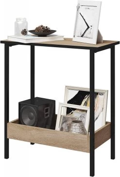 Beistelltisch, Couchtisch Mit 2 Ablagen, Konsolentisch, Aus Metall Holzwerkstoff -Möbel Store Beistelltisch Couchtisch mit 2 Ablagen Konsolentisch mit Stauraum Sofatisch aus Metall Holzwerkst BTS03hei helle Eiche8 1280x1280