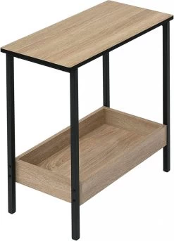 Beistelltisch, Couchtisch Mit 2 Ablagen, Konsolentisch, Aus Metall Holzwerkstoff -Möbel Store Beistelltisch Couchtisch mit 2 Ablagen Konsolentisch mit Stauraum Sofatisch aus Metall Holzwerkst BTS03hei helle Eiche9 1280x1280