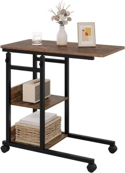 WOLTU Beistelltisch Sofatisch, Höhenverstellbar, Metall Holzwerkstoff, Vintage-Holzoptik