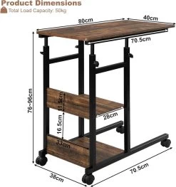 WOLTU Beistelltisch Sofatisch, Höhenverstellbar, Metall Holzwerkstoff, Vintage-Holzoptik -Möbel Store Beistelltisch Sofatisch hoehenverstellbar Metall Holzwerkstoff W0ATT0299 Vintage Holzoptik3 1280x1280