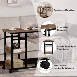 WOLTU Beistelltisch Sofatisch, Höhenverstellbar, Metall Holzwerkstoff, Vintage-Holzoptik -Möbel Store Beistelltisch Sofatisch hoehenverstellbar Metall Holzwerkstoff W0ATT0299 Vintage Holzoptik4 1280x1280
