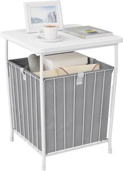 WOLTU Beistelltisch Mit Stauraum, Abnehmbare Tischplatte, Aus Metall Holzwerkstoff, Weiß