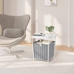 WOLTU Beistelltisch Mit Stauraum, Abnehmbare Tischplatte, Aus Metall Holzwerkstoff, Weiß -Möbel Store Beistelltisch Stauraum abnehmbare Tischplatte aus Metall Holzwerkstoff W0ATT0323 weiss8 1280x1280