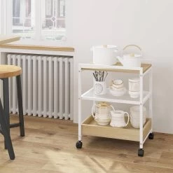 Beistelltisch Mit Rollen, Feststellbar, 3 Ablagen 1 Abnehmbares Tablett -Möbel Store Beistelltisch mit Rollen feststellbar 3 Ablagen 1 abnehmbares Tablett W0ATT0116 Helle Eiche5 1280x1280