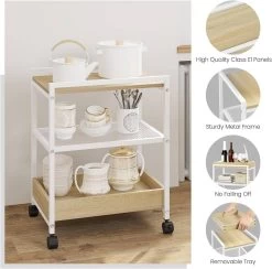 Beistelltisch Mit Rollen, Feststellbar, 3 Ablagen 1 Abnehmbares Tablett -Möbel Store Beistelltisch mit Rollen feststellbar 3 Ablagen 1 abnehmbares Tablett W0ATT0116 Helle Eiche6 1280x1280