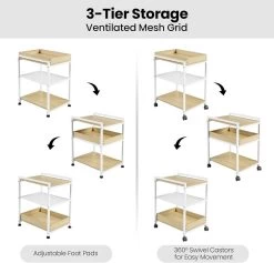 Beistelltisch Mit Rollen, Feststellbar, 3 Ablagen 1 Abnehmbares Tablett -Möbel Store Beistelltisch mit Rollen feststellbar 3 Ablagen 1 abnehmbares Tablett W0ATT0116 Helle Eiche7 1280x1280