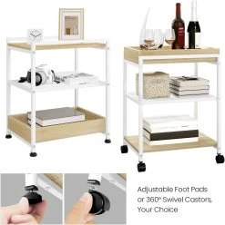 Beistelltisch Mit Rollen, Feststellbar, 3 Ablagen 1 Abnehmbares Tablett -Möbel Store Beistelltisch mit Rollen feststellbar 3 Ablagen 1 abnehmbares Tablett W0ATT0116 Helle Eiche8 1280x1280