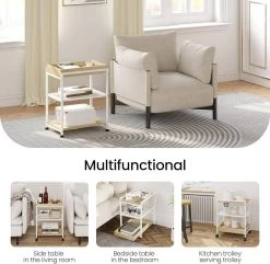 Beistelltisch Mit Rollen, Feststellbar, 3 Ablagen 1 Abnehmbares Tablett -Möbel Store Beistelltisch mit Rollen feststellbar 3 Ablagen 1 abnehmbares Tablett W0ATT0116 Helle Eiche9 1280x1280