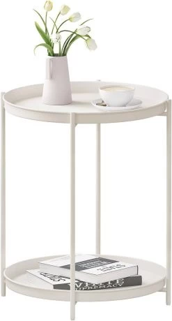 WOLTU Beistelltisch Rund, Couchtisch Mit Stauraum, 2 Abnehmbare Tabletts, Aus Metall