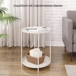 WOLTU Beistelltisch Rund, Couchtisch Mit Stauraum, 2 Abnehmbare Tabletts, Aus Metall -Möbel Store Beistelltisch rund Couchtisch Stauraum 2 abnehmbare Tabletts Metall W0ATT0377 Creme4 1280x1280