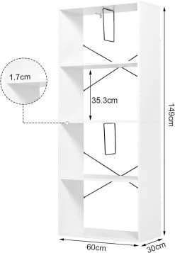 WOLTU Bücherregal Mit 4 Ebenen, Mit Kippschutz, Vitrine Aktenschrank, Aus Holzwerkstoff, Weiß -Möbel Store Buecherregal 4 Ebenen Kippschutz Vitrine Aktenschrank Holzwerkstoff W0ITT0095 weiss3 1280x1280
