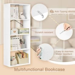 WOLTU Bücherregal Mit 4 Ebenen, Mit Kippschutz, Vitrine Aktenschrank, Aus Holzwerkstoff, Weiß -Möbel Store Buecherregal 4 Ebenen Kippschutz Vitrine Aktenschrank Holzwerkstoff W0ITT0095 weiss4 1280x1280
