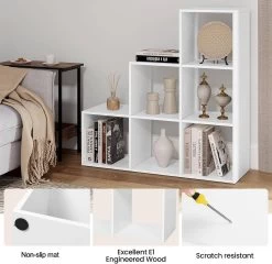 WOLTU Bücherregal Mit 6 Fächern, Holzwerkstoff, Würfelregal Stufenregal 90x29x90 Cm, Weiß -Möbel Store Buecherregal 6 Faechern Holzwerkstoff Wuerfelregal Stufenregal 90x29x90cm W0ITT0098 weiss6 1280x1280