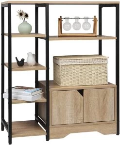 Standregal Bücherregal Mit Schrank MDF Metall 80x35x97cm Helleiche -Möbel Store Buecherregal Buecherschrank Kuechenregal Eisenrahmen Holz eiche hell4 1280x1280