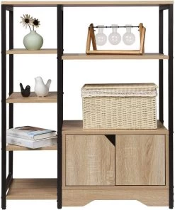 Standregal Bücherregal Mit Schrank MDF Metall 80x35x97cm Helleiche -Möbel Store Buecherregal Buecherschrank Kuechenregal Eisenrahmen Holz eiche hell5 1280x1280