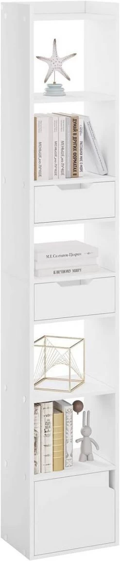 WOLTU Bücherregal Standregal, Mit 6 Ablagen 2 Schubladen 1 Tür, Aus Holzwerkstoff