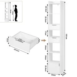 WOLTU Bücherregal Standregal, Mit 6 Ablagen 2 Schubladen 1 Tür, Aus Holzwerkstoff -Möbel Store Buecherregal Standregal 6 Ablagen 2 Schubladen 1 Tuer Holzwerkstoff W0ATT0328 Weiss3 1280x1280