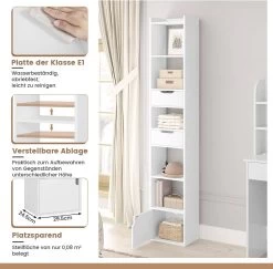 WOLTU Bücherregal Standregal, Mit 6 Ablagen 2 Schubladen 1 Tür, Aus Holzwerkstoff -Möbel Store Buecherregal Standregal 6 Ablagen 2 Schubladen 1 Tuer Holzwerkstoff W0ATT0328 Weiss4 1280x1280