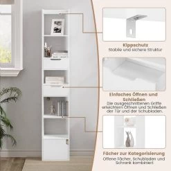 WOLTU Bücherregal Standregal, Mit 6 Ablagen 2 Schubladen 1 Tür, Aus Holzwerkstoff -Möbel Store Buecherregal Standregal 6 Ablagen 2 Schubladen 1 Tuer Holzwerkstoff W0ATT0328 Weiss5 1280x1280