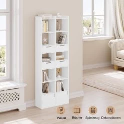 WOLTU Bücherregal Standregal, Mit 6 Ablagen 2 Schubladen 1 Tür, Aus Holzwerkstoff -Möbel Store Buecherregal Standregal 6 Ablagen 2 Schubladen 1 Tuer Holzwerkstoff W0ATT0328 Weiss6 1280x1280