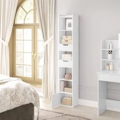 WOLTU Bücherregal Standregal, Mit 6 Ablagen 2 Schubladen 1 Tür, Aus Holzwerkstoff -Möbel Store Buecherregal Standregal 6 Ablagen 2 Schubladen 1 Tuer Holzwerkstoff W0ATT0328 Weiss8 1280x1280