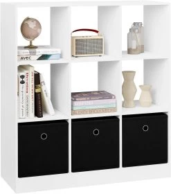 WOLTU Bücherregal Standregal Würfelregal, Mit 9 Fächern 3 Schubladen, Aus Vliesstoff