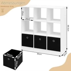 WOLTU Bücherregal Standregal Würfelregal, Mit 9 Fächern 3 Schubladen, Aus Vliesstoff -Möbel Store Buecherregal Standregal Wuerfelregal 9 Faechern 3 Schubladen Vliesstoff W0ATT0326 Weiss3 1280x1280