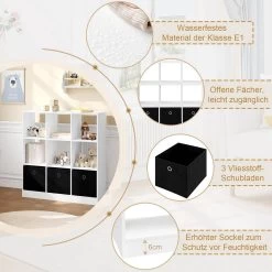 WOLTU Bücherregal Standregal Würfelregal, Mit 9 Fächern 3 Schubladen, Aus Vliesstoff -Möbel Store Buecherregal Standregal Wuerfelregal 9 Faechern 3 Schubladen Vliesstoff W0ATT0326 Weiss4 1280x1280