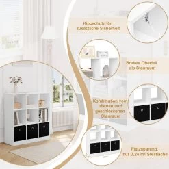 WOLTU Bücherregal Standregal Würfelregal, Mit 9 Fächern 3 Schubladen, Aus Vliesstoff -Möbel Store Buecherregal Standregal Wuerfelregal 9 Faechern 3 Schubladen Vliesstoff W0ATT0326 Weiss5 1280x1280