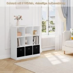 WOLTU Bücherregal Standregal Würfelregal, Mit 9 Fächern 3 Schubladen, Aus Vliesstoff -Möbel Store Buecherregal Standregal Wuerfelregal 9 Faechern 3 Schubladen Vliesstoff W0ATT0326 Weiss6 1280x1280