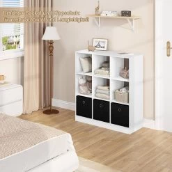 WOLTU Bücherregal Standregal Würfelregal, Mit 9 Fächern 3 Schubladen, Aus Vliesstoff -Möbel Store Buecherregal Standregal Wuerfelregal 9 Faechern 3 Schubladen Vliesstoff W0ATT0326 Weiss8 1280x1280